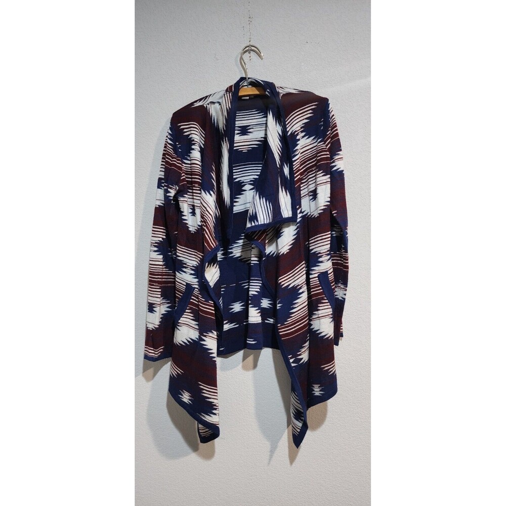 Forever 21 Cream Black Geo Print Waterfall Collar Long Sleeve Cardigan Sz M/L